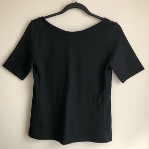 NWT black boatneck tee with v-back